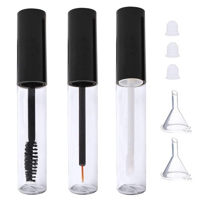 10ml Empty Mascara Tube, Eyeliner Tube and Lip Gloss Tubes, Black Eyelash Cream Container Bottle with Funnels Transfer Pipettes (3pcs)